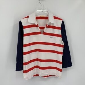 RM Williams Bush Outfitters knit rugby shirt top red white stripe blue women L